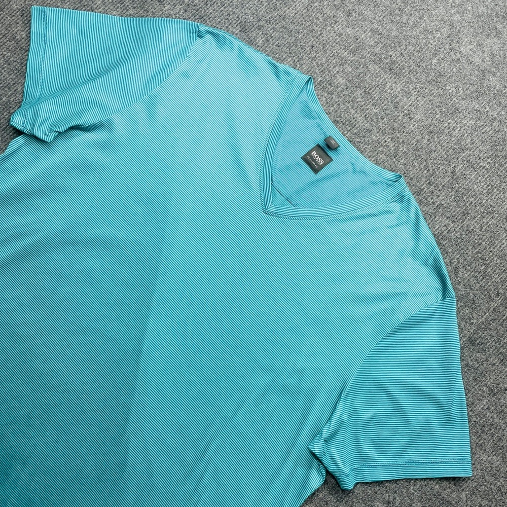 Boss Hugo Boss V-Neck T-Shirt XL Teal Blue Micro Stripe Regular Fit Tee